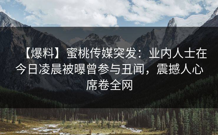 【爆料】蜜桃传媒突发：业内人士在今日凌晨被曝曾参与丑闻，震撼人心席卷全网