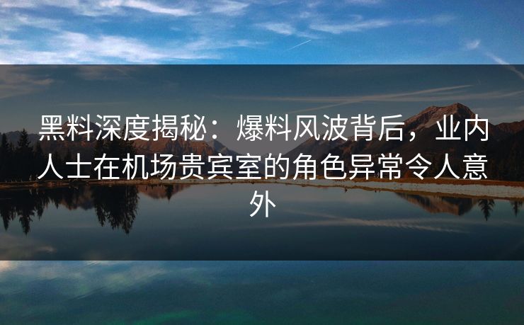 黑料深度揭秘：爆料风波背后，业内人士在机场贵宾室的角色异常令人意外