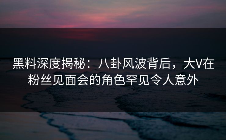 黑料深度揭秘：八卦风波背后，大V在粉丝见面会的角色罕见令人意外
